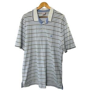 Brooks Brothers Performance Short Sleeve Polo Shirt White & Blue Stripe Men's XL